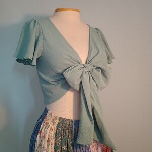 Altar'd State Mint Tie-Front Crop